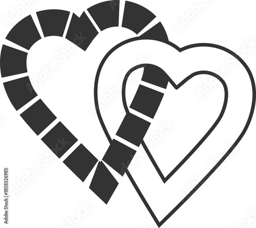 Two Hearts Interlocking Hearts Graphic in Black and White Doodle Romance and Love Illustration