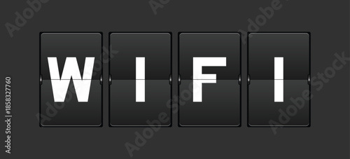 Black color analog flip board with word wifi on gray background