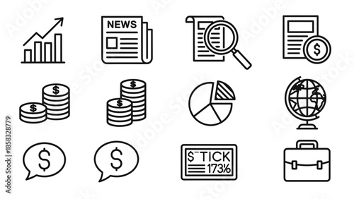 Collection of business and finance line icons for web and print.