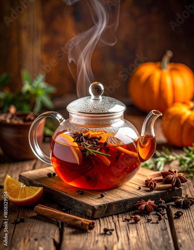 Spiced tea in teapot, Generated image	