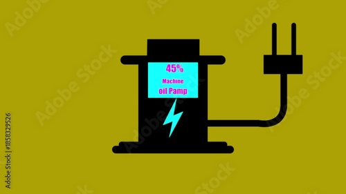 Machine oil pump Digital Countdown 0% to 90% animation. on yellow background....