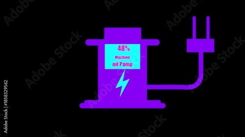 Machine oil pump Digital Countdown 0% to 95% animation. on black background....