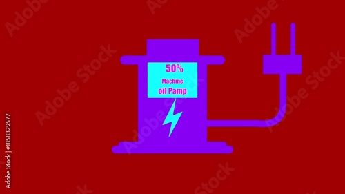 Machine oil pump Digital Countdown 0% to 100% animation. on red background....