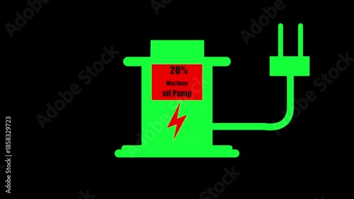 Machine oil pump Digital Countdown 0% to 55% animation. on black background....