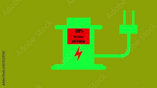 Machine oil pump Digital Countdown 0% to 60% animation. on green background....