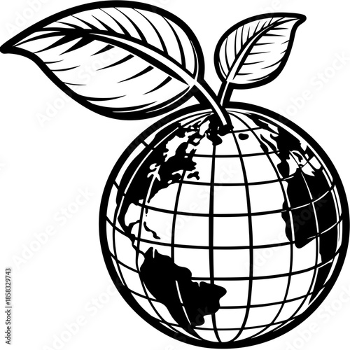 Leaf Growing from Earth Globe Environmental Growth Icon