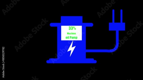 Machine oil pump Digital Countdown 0% to 65% animation. on black background....
