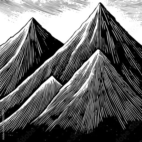 Minimalist Mountain Landscape Outline Illustration for Travel and Outdoor