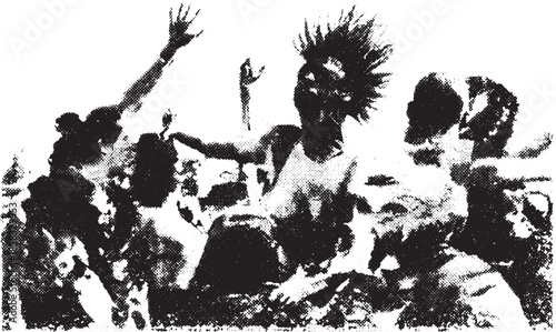 Dynamic dance performance captured in black and white. This lively set illustrates the energy of celebration and unique expressions in vector art style.