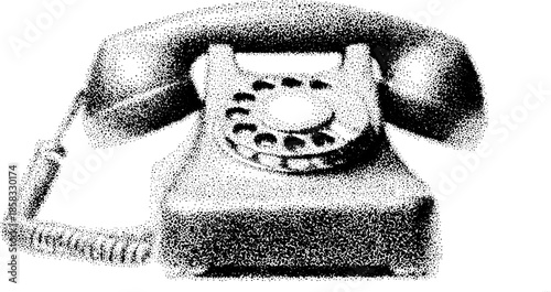 Vintage telephone engraving in black outline style. Detailed vector illustration reflecting antique design in a hand-drawn appearance.