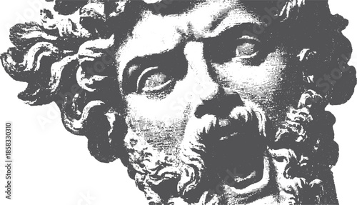 Head sculpture in monochrome style. Detailed vector illustration showcasing historical art expression and classical culture.