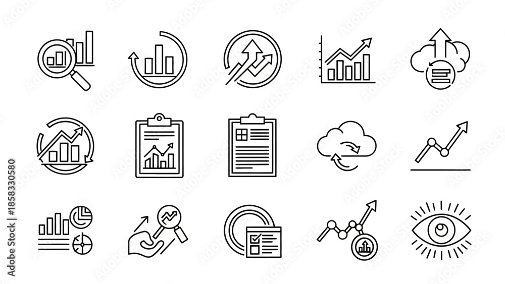 Fototapeta premium Collection of Business Growth and Data Analysis Line Icons.