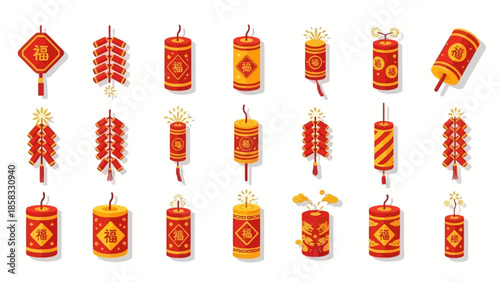 Collection of Chinese Firecrackers and Festive Decorations.