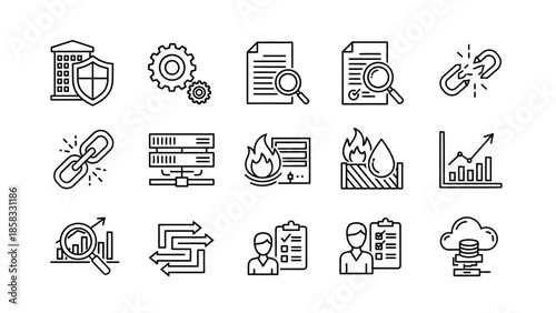 Collection of Business and Technology Icons for Data Management and Security.