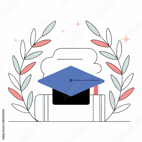 Academic Graduation Cap with Laurel Wreath Achievement Symbol