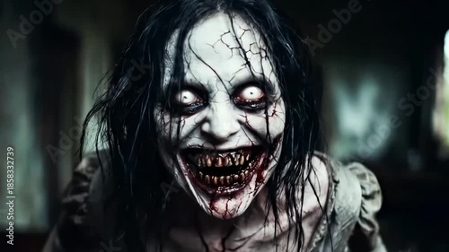 Scary Female Ghost in a Haunted House at Night