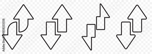 Down and up arrow isolated on transparent background. A graphic featuring a red downward arrow alongside , symbolizing decline and growth. EPS 10.