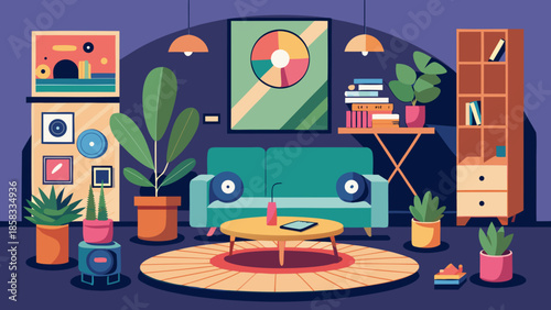 Vibrant living room with modern decor Vector