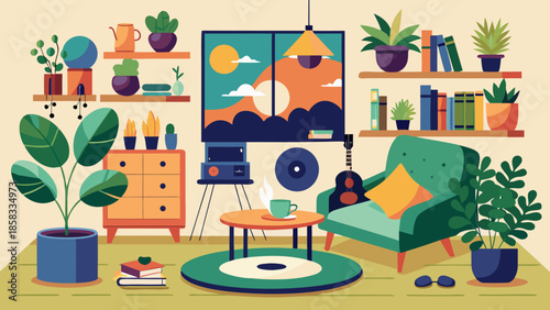 Cozy living room with modern decor Vector