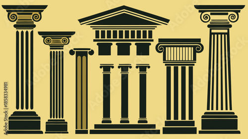 Classical columns and temple silhouette Vector