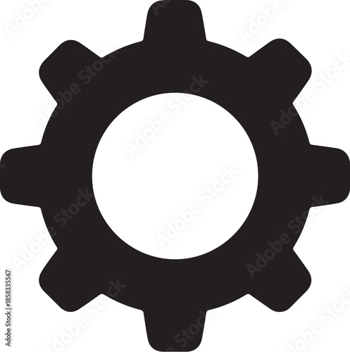 Simple black gear icon representing settings configuration on white background