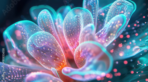 Teal and Pink Marine Bloom in Hyperreal Glowwave Style