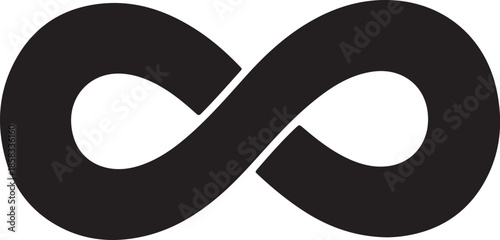Black and white simple infinity symbol graphic isolated on white background