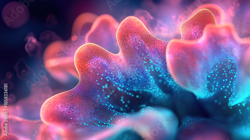 Teal and Pink Marine Bloom in Hyperreal Glowwave Style