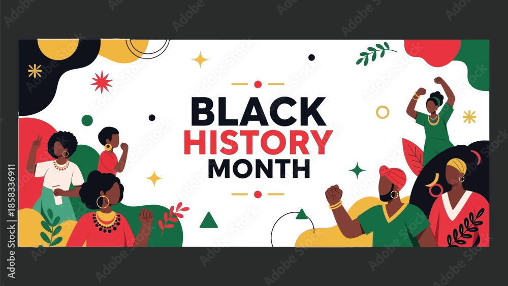 Fototapeta premium Black history month celebration banner with bold typography