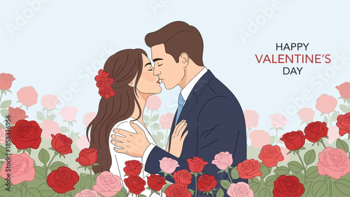 Valentine couple kissing in romantic love mood