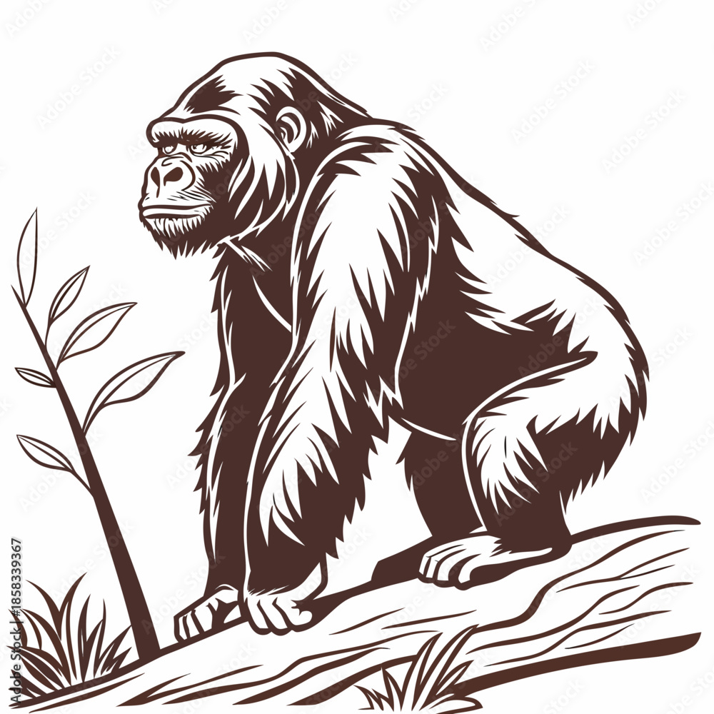 Obraz premium White back ground a black and white illustration of a brown colour gorgilla.