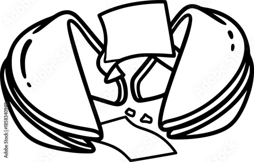 Cracked Fortune Cookie Blank Paper Vector Illustration Template
