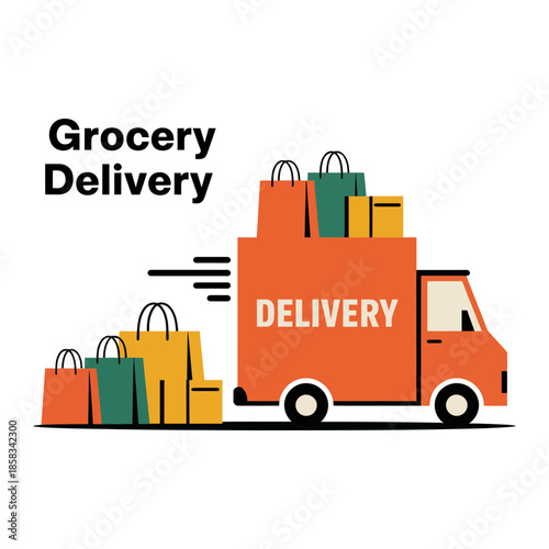 Fast and efficient grocery delivery service with a modern truck and shopping bags