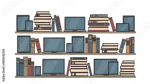 Bookshelves with Various Books