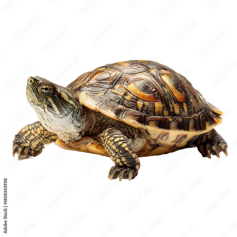 Fototapeta premium Turtle isolated on a white background walking slowly