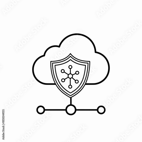 Cloud server icon with shield and network connection nodes