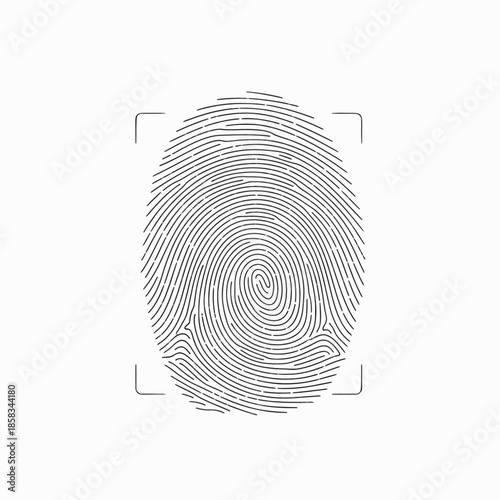 Human fingerprint biometric scan icon with corner frame marks