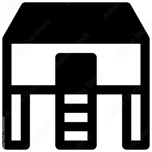 Chicken coop. Outlined stroke vector icon with black-filled details.