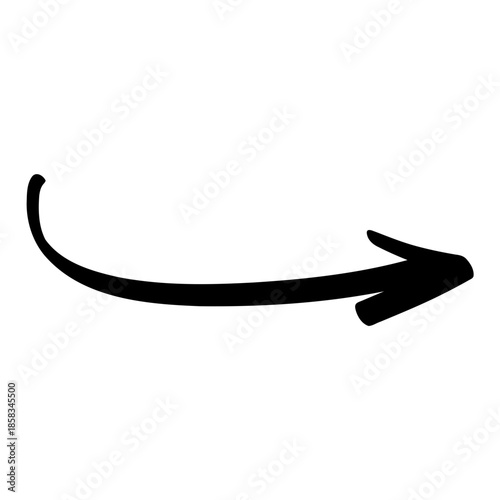 Black curved arrow pointing right, hand-drawn style, for directional or progress indication