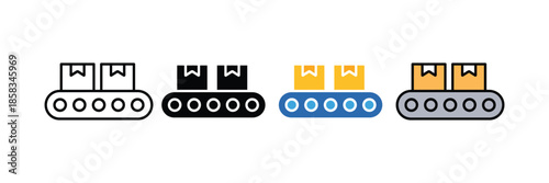 Conveyor belt with boxes icons representing logistics and transport isolated on white background, Vector illustration 