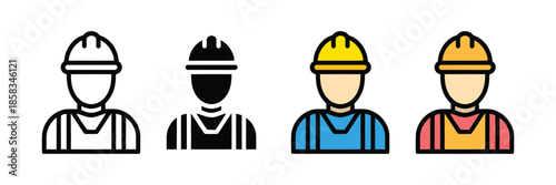 Construction worker icon set isolated on white background, Vector illustration. Labor symbol 