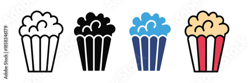  icons of popcorn container isolated on white background, Vector illustration