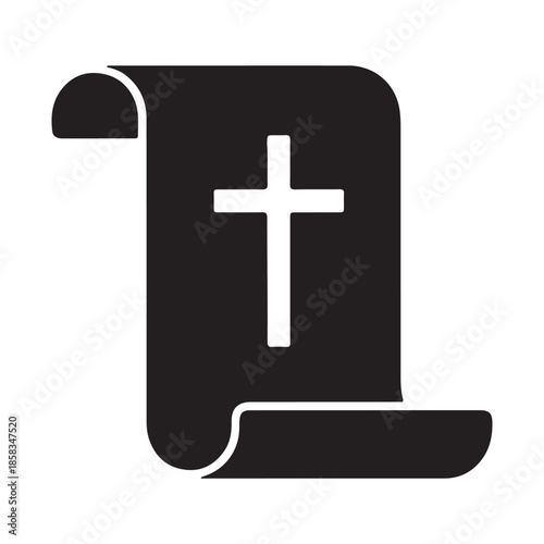 Black and White Religious Scroll with Cross Symbol