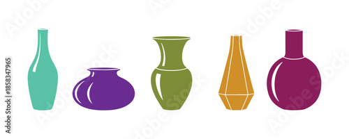 Vibrant vases all around. A collection of various vases. Vector art. Bright vase icons

