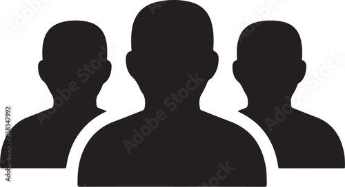 Simple black silhouette icon representing a group of three users together