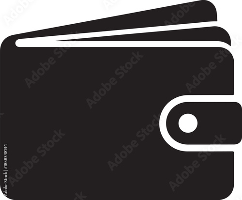 Simple black and white icon graphic representing a closed leather wallet