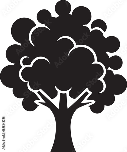 Stylized black silhouette of a deciduous tree with fluffy foliage icon