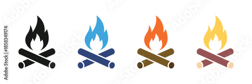 Campfire icon set. firewood symbol. fireplace icon. vector illustration