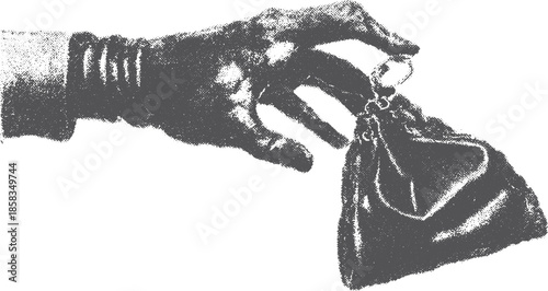 Hand holding a vintage leather purse. Detailed texture and elegant style create a classic accessory vector illustration.