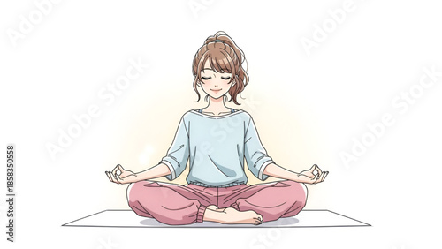 Young Woman Meditating in Lotus Position on Yoga Mat